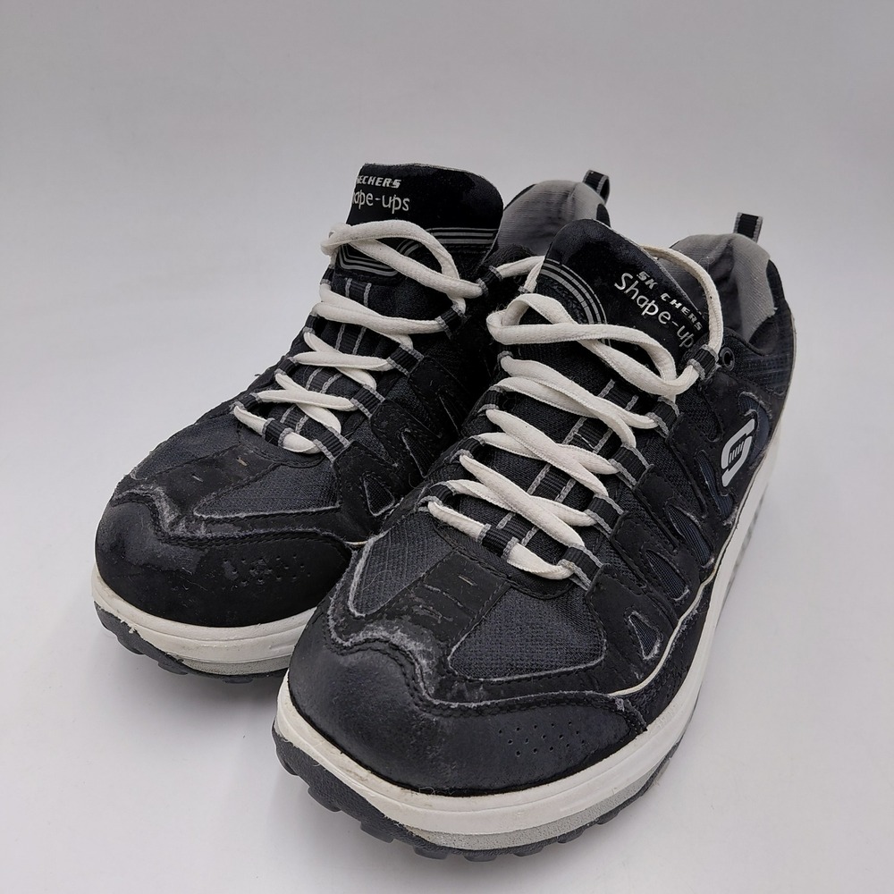 Skechers Shape-ups Black Silver Rocker Bottom Sneakers 57003 Womens 7.5 Read